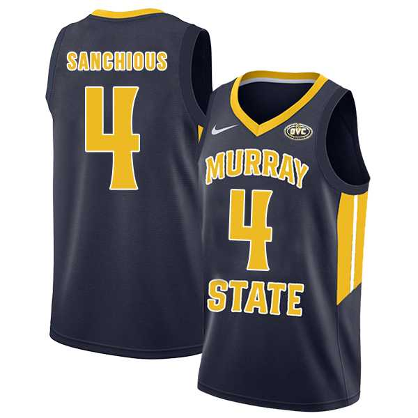 Murray State Racers #4 Brion Sanchious Navy College Basketball Jersey